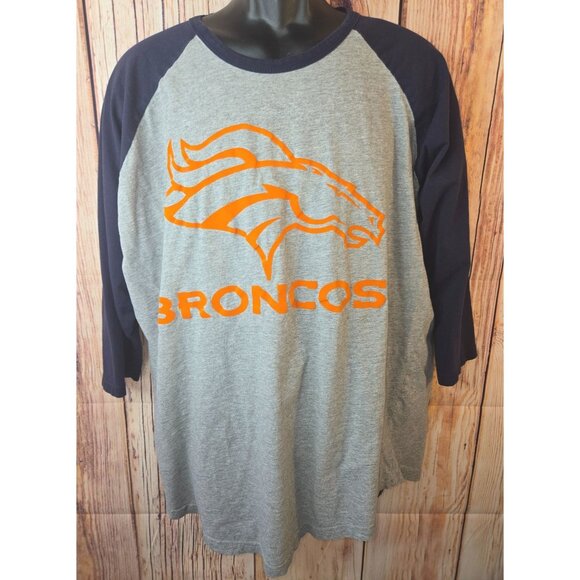 Denver Broncos Magic Raglan T-Shirt XXL 100% Cotton Gray & Navy - Picture 1 of 6